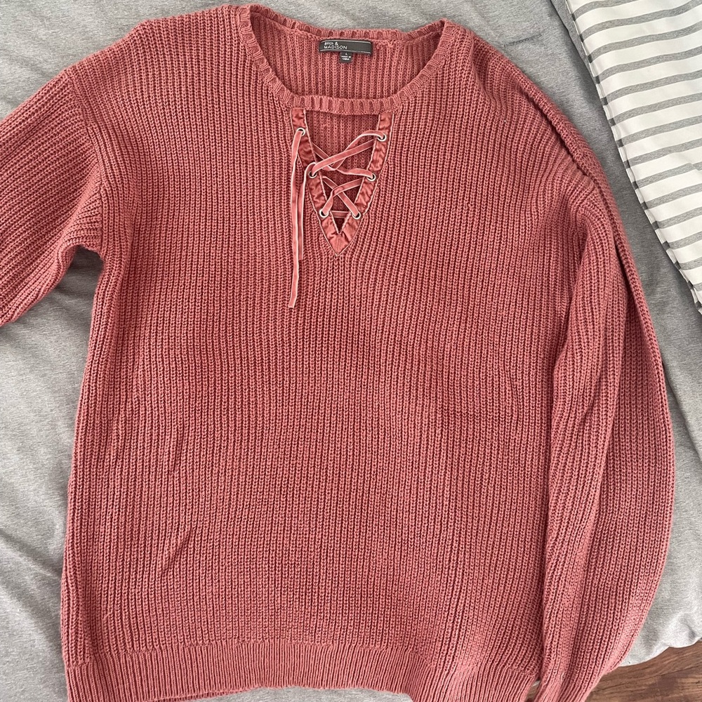 Pink cross tie sweater